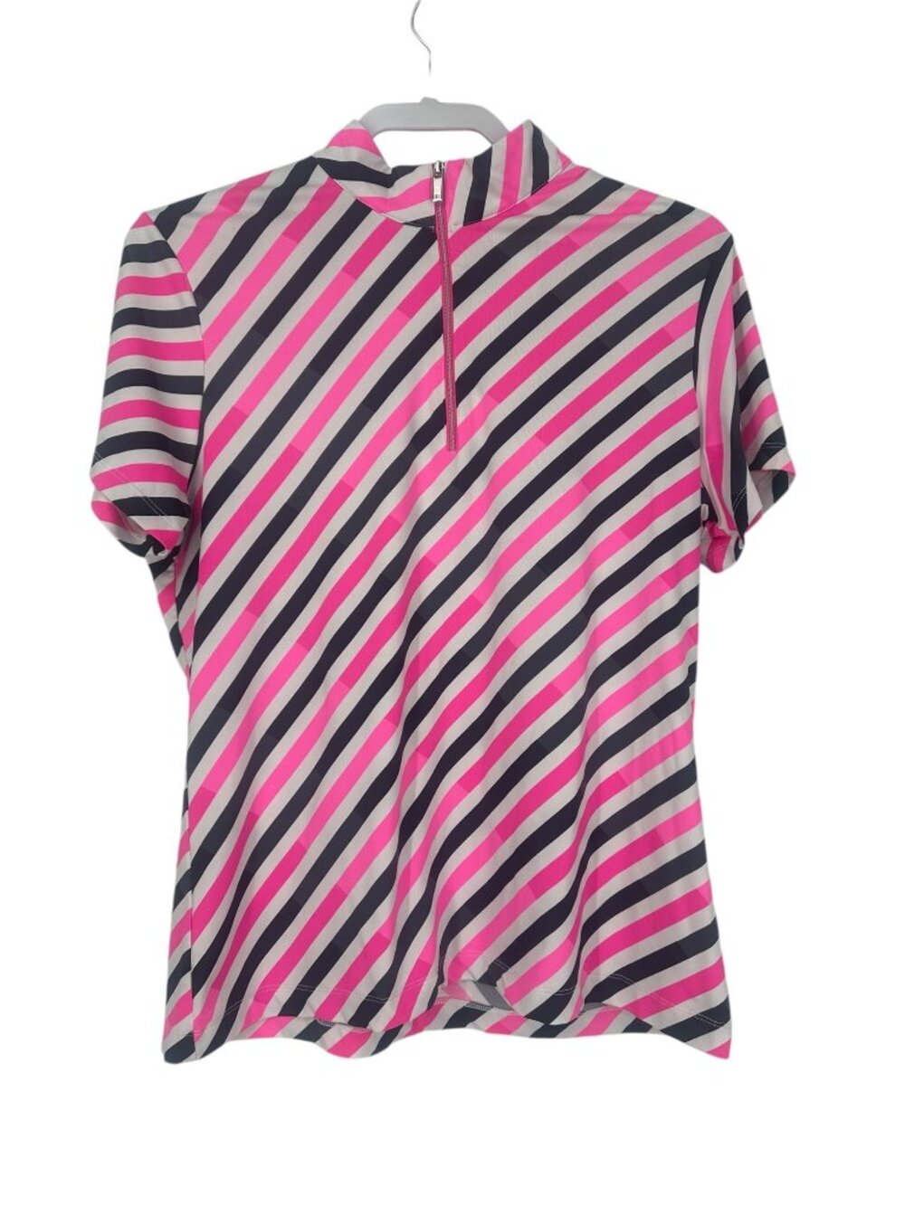 Tail White Label Golf Top Large Pink Black Striped Quarter Zip Tennis Athletic